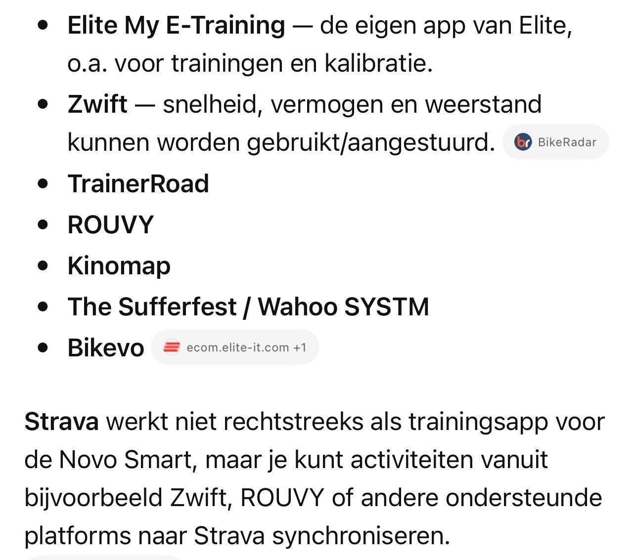 Elite Novo Smart fietstrainer met mat en accessoires, Ophalen, Zo goed als nieuw, Overige typen