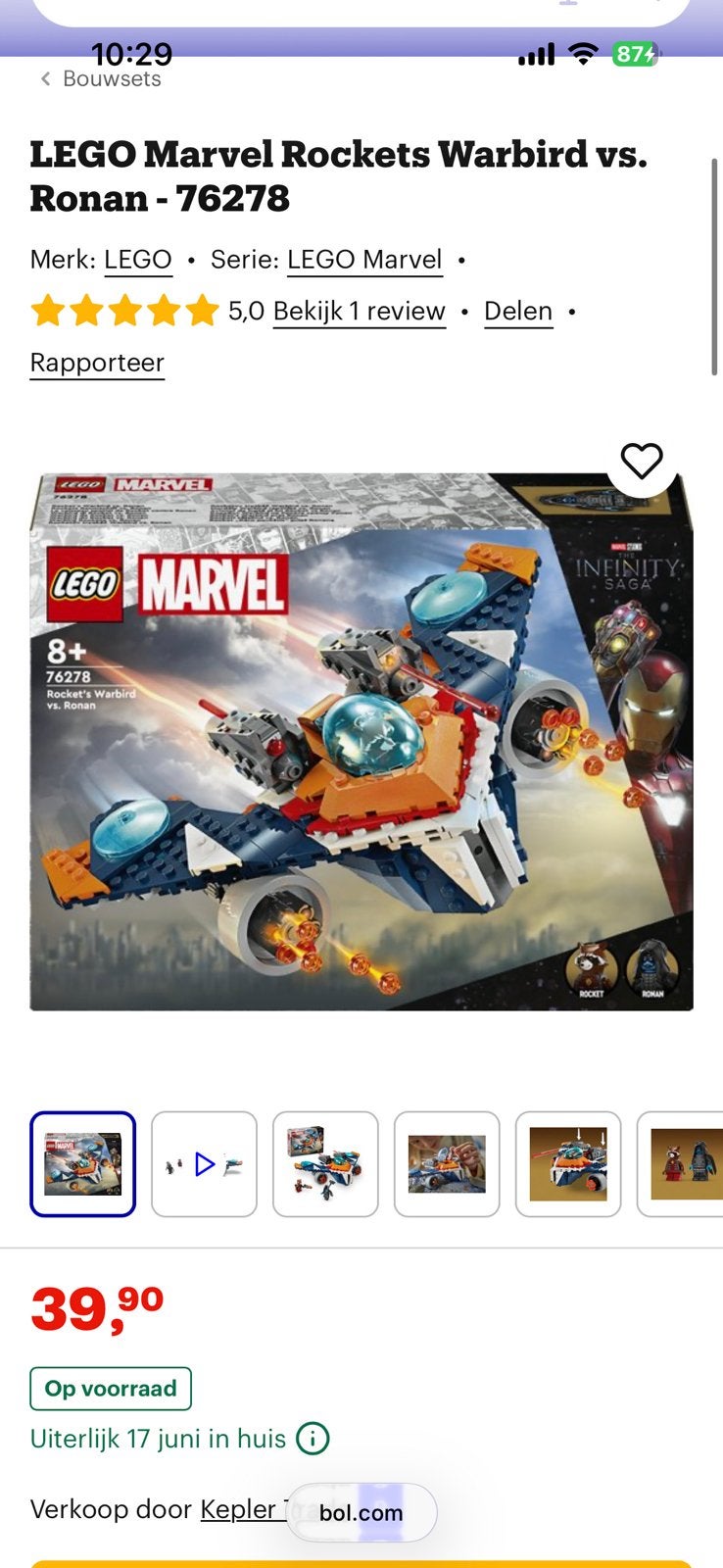 LEGO Marvel lego Rockets Warbird vs. Ronan - 76278, Ophalen of Verzenden, Zo goed als nieuw