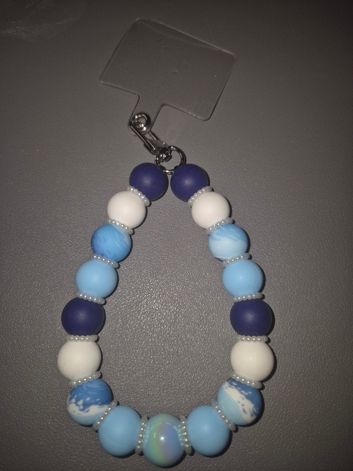 Telefoonhanger met kralen - Blauw/Wit, Ophalen of Verzenden, Nieuw, Telefoonhanger of Accessoire, Universeel