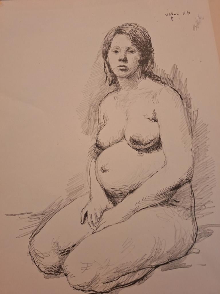Naakt litho print van Aad Veldhoen, Antiek en Kunst, Kunst | Litho's en Zeefdrukken, Ophalen of Verzenden