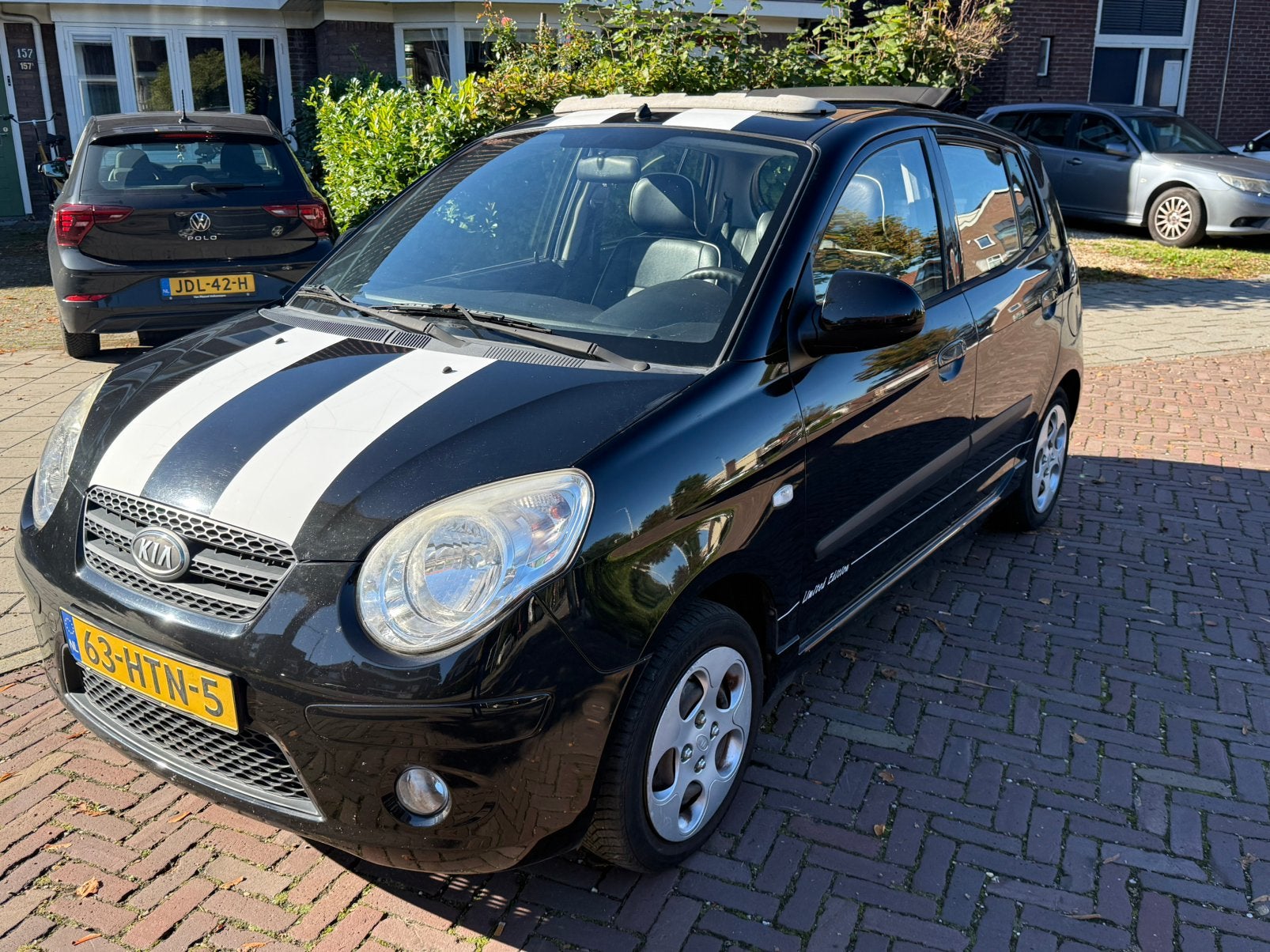 Kia Picanto 1.1 48KW 2009 AIRCO CABRIO LEDER ELEKTRISCH DAK, Auto's, Zwart, 4 cilinders, 400 kg, Zwart