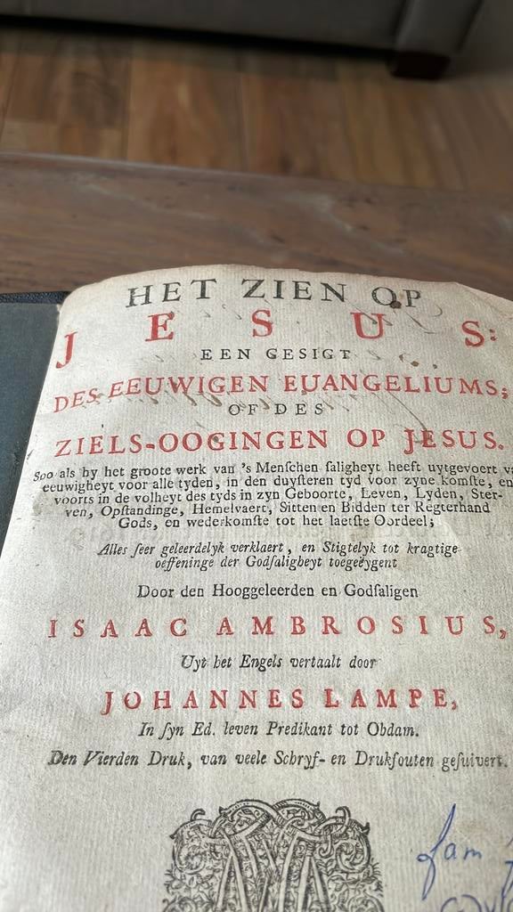 Boek Het zien op Jezus, oude druk Isaac Ambrosius, Ophalen of Verzenden