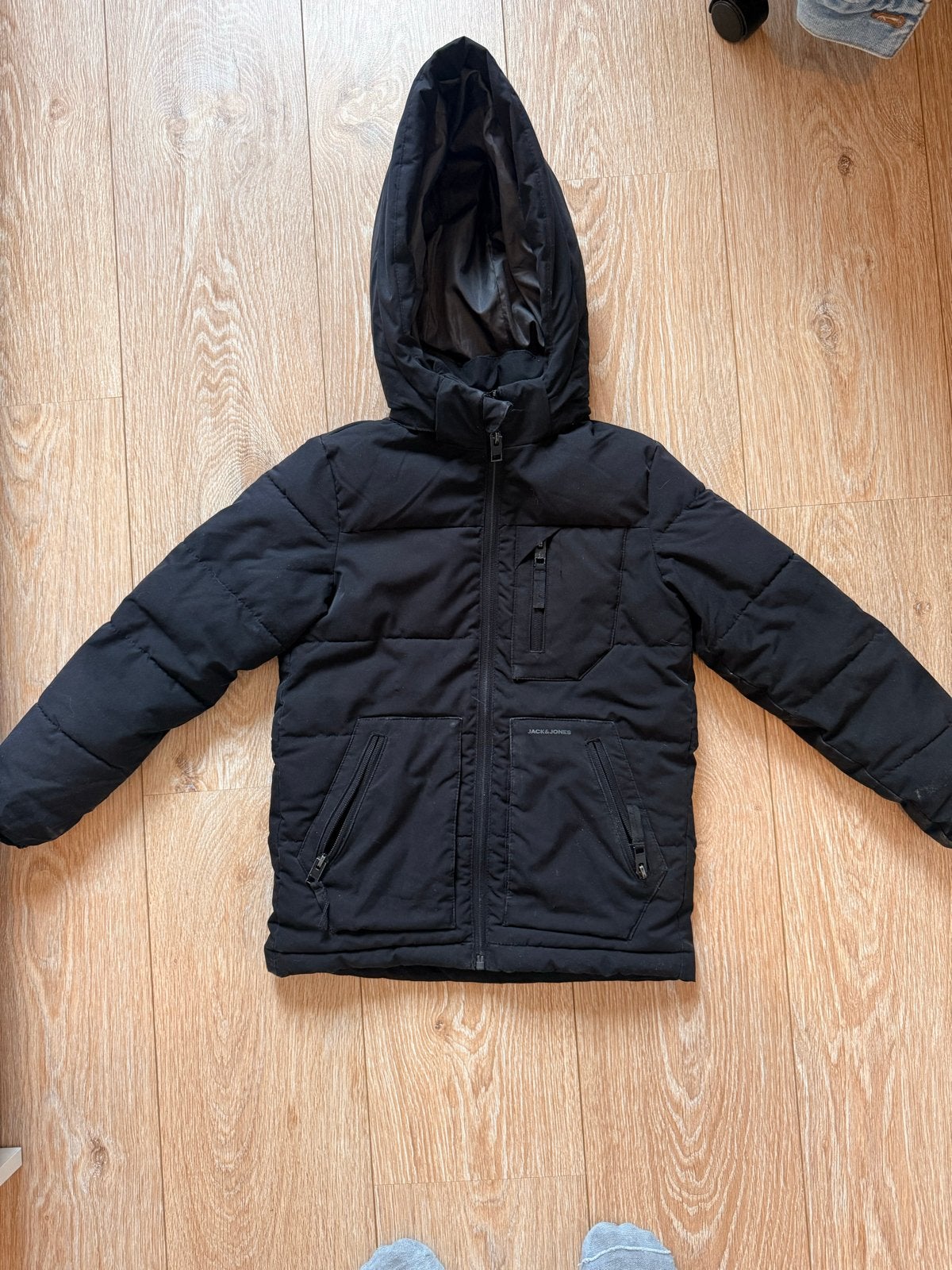 Jack & Jones Zwarte Winterjas met Capuchon, Ophalen of Verzenden, Gebruikt, Jongen, Jas