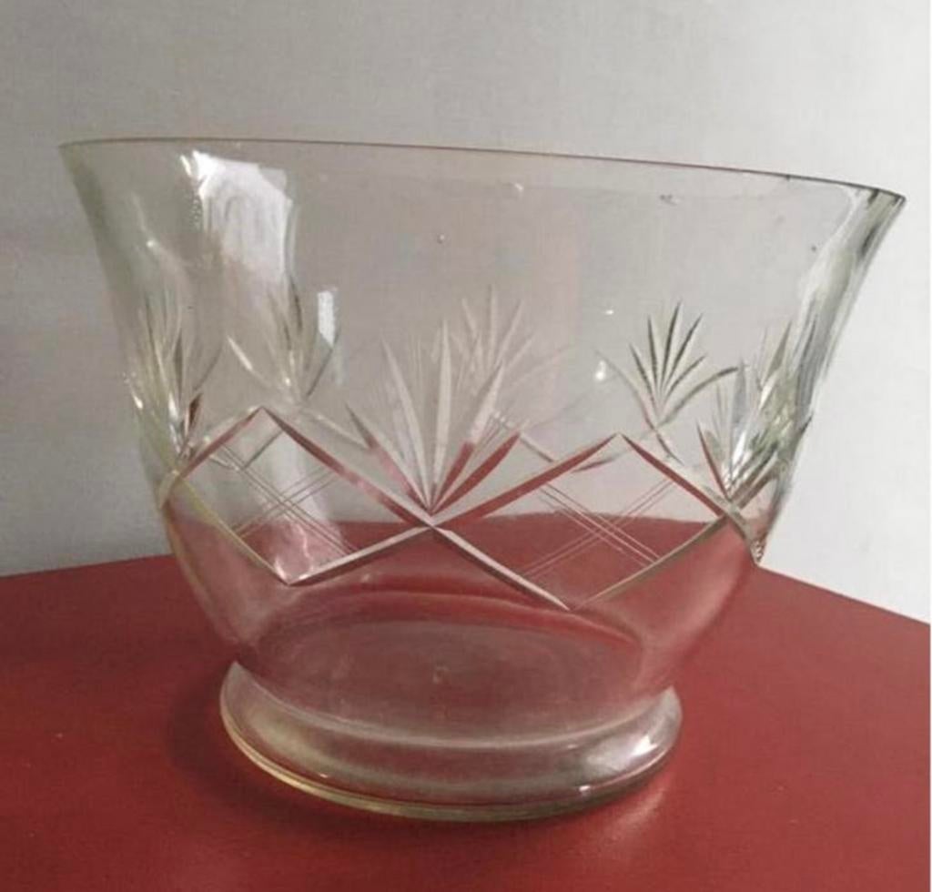 Vintage glazen schaal met geslepen patroon diverse schalen, Ophalen of Verzenden, Zo goed als nieuw, Overige merken, Glas