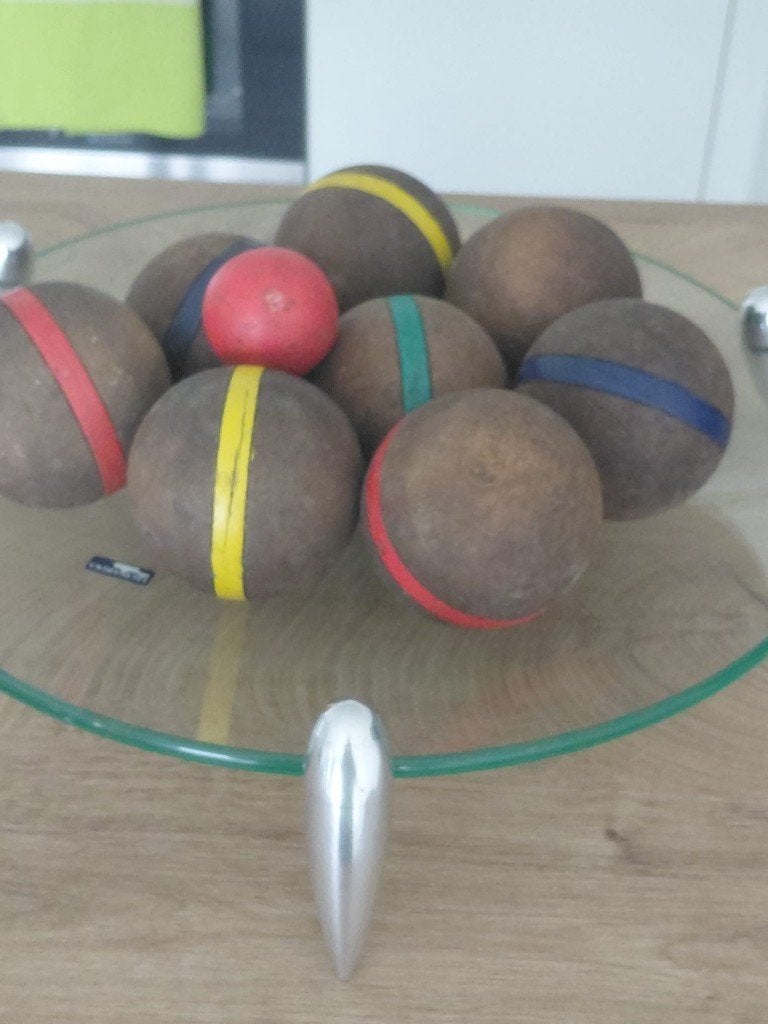 8 antieke petanque volhouten ballen en cochonnet, Antiek en Kunst, Curiosa en Brocante, Ophalen of Verzenden