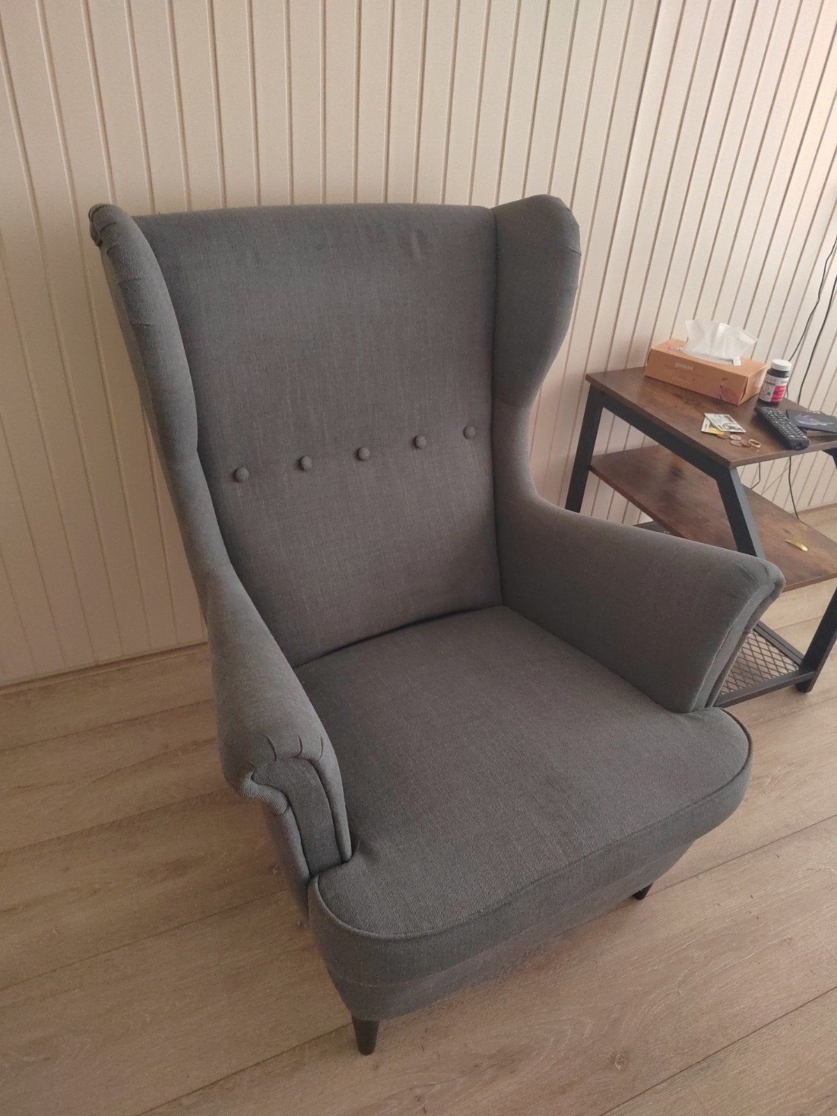 IKEA STRANDMON oorfauteuil, Nordvalla donkergrijs, Ophalen, 75 tot 100 cm, Zo goed als nieuw, 75 tot 100 cm
