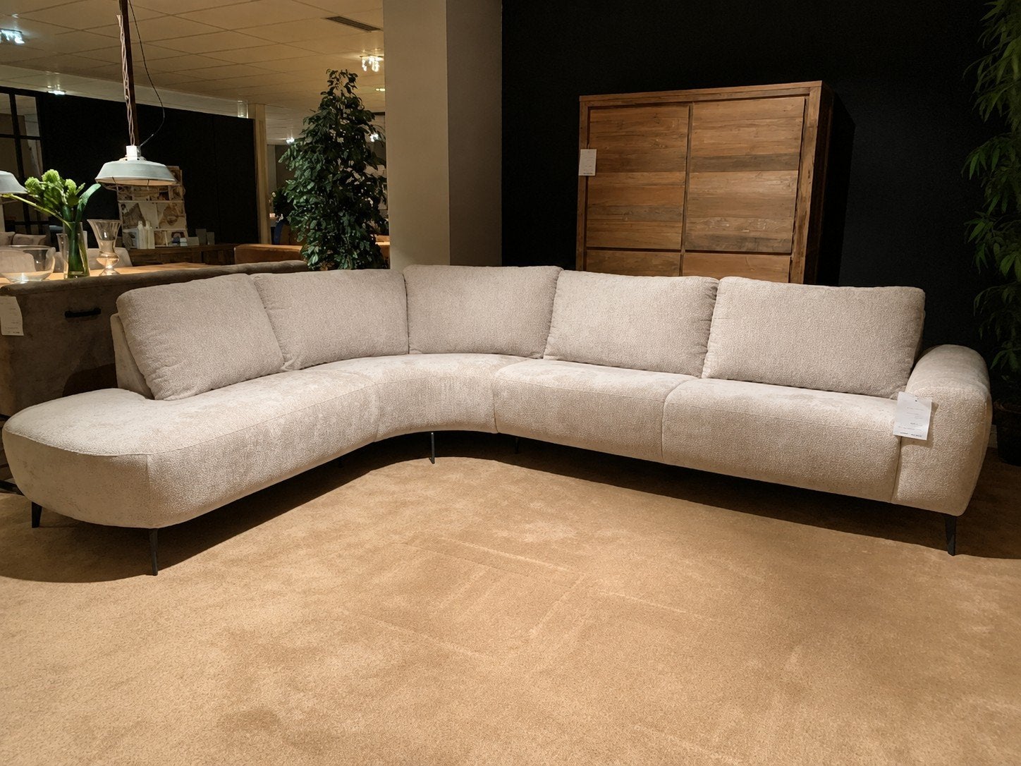 Comfortabele ronde beige hoekbank, Ophalen, Modern en comfortabel, 100 tot 125 cm, Hoekbank