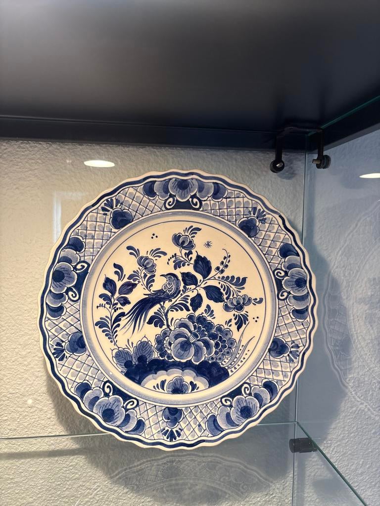 Delfts Blauw Handgeschilderd Sierbord met Vogelmotief, Antiek en Kunst, Ophalen of Verzenden