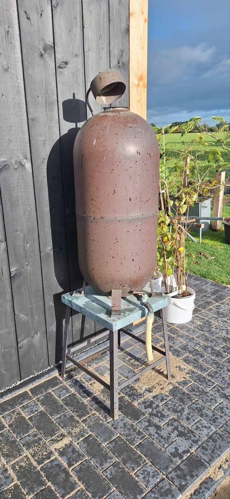 Koperen regenton met onderstel, Tuin en Terras, Ophalen, Gebruikt, Met kraantje, 75 tot 150 liter