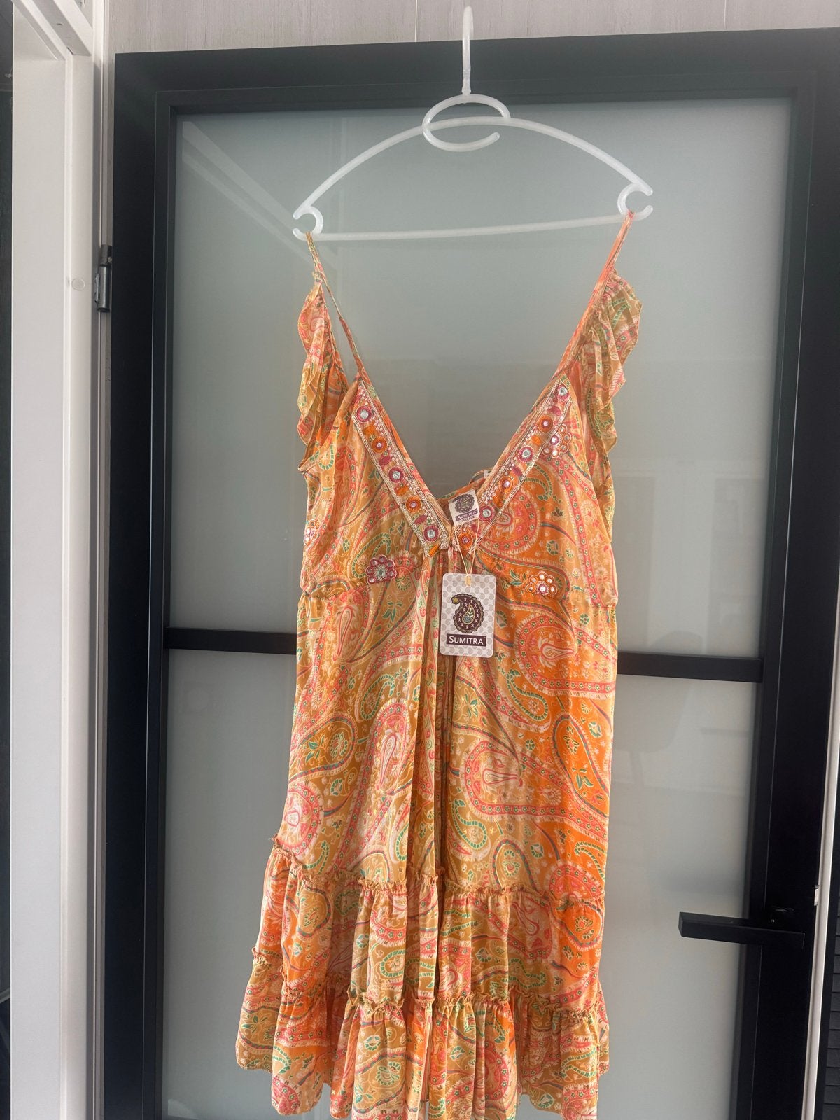 Sumitra Oranje Paisley Jurk met Borduurwerk en Spiegeltjes, Maat 38/40 (M), Nieuw, Oranje, Ophalen of Verzenden