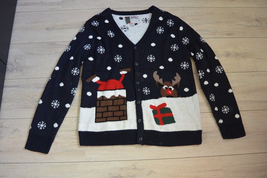 Foute Kerstvest Schoorsteen & Rendier - maat L, Maat 52/54 (L), Blauw, Cedar Wood State, Ophalen of Verzenden