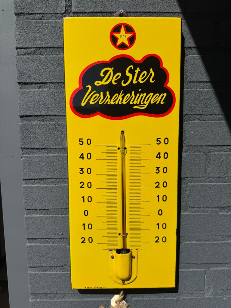 Vintage Emaille Thermometer 'De Ster Verzekeringen', Ophalen