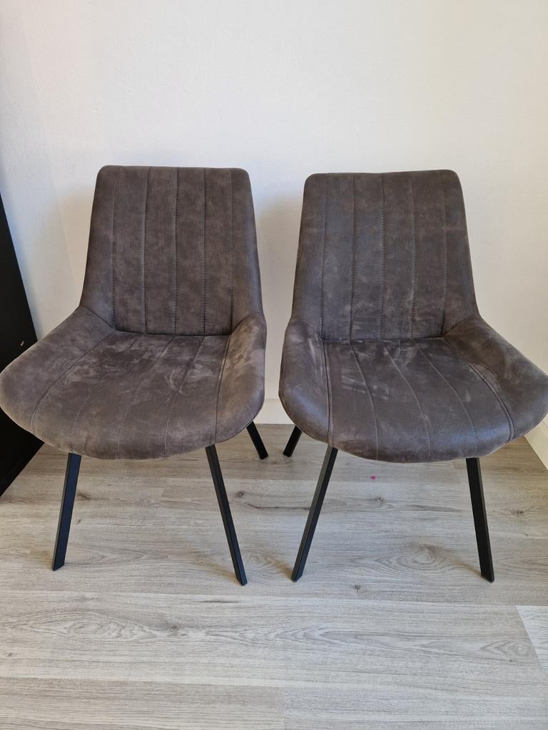 Twee eetkamerstoelen stoelen antraciet taupe, Ophalen, Zo goed als nieuw, Grijs, Twee