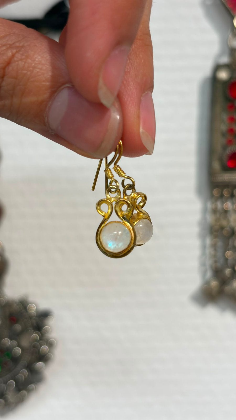 Verguld Maansteen oorbellen-zilver 925, Sieraden, Tassen en Uiterlijk, Oorbellen, Ophalen of Verzenden, Zo goed als nieuw, Zilver