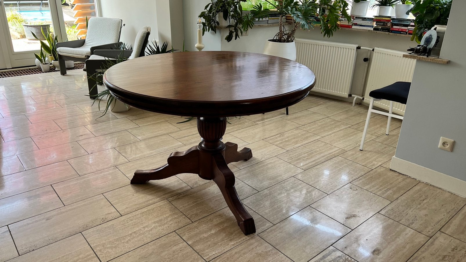 Ronde kersenhouten tafel 120cm kolompoot klassiek antiek, Ophalen