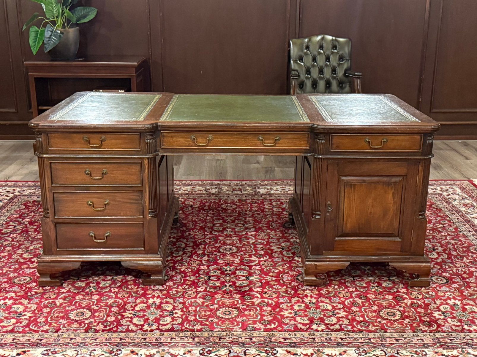Klassiek Engels bureau (partnerdesk) #687, Huis en Inrichting, Bureaus, Hout, 180 cm, Bruin, Ophalen of Verzenden