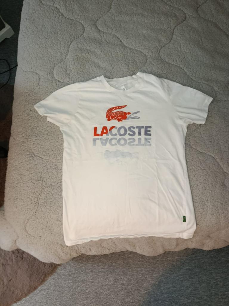 Lacoste T-shirt Wit met Krokodil Logo, Maat 48/50 (M), Ophalen of Verzenden, Gedragen, Wit