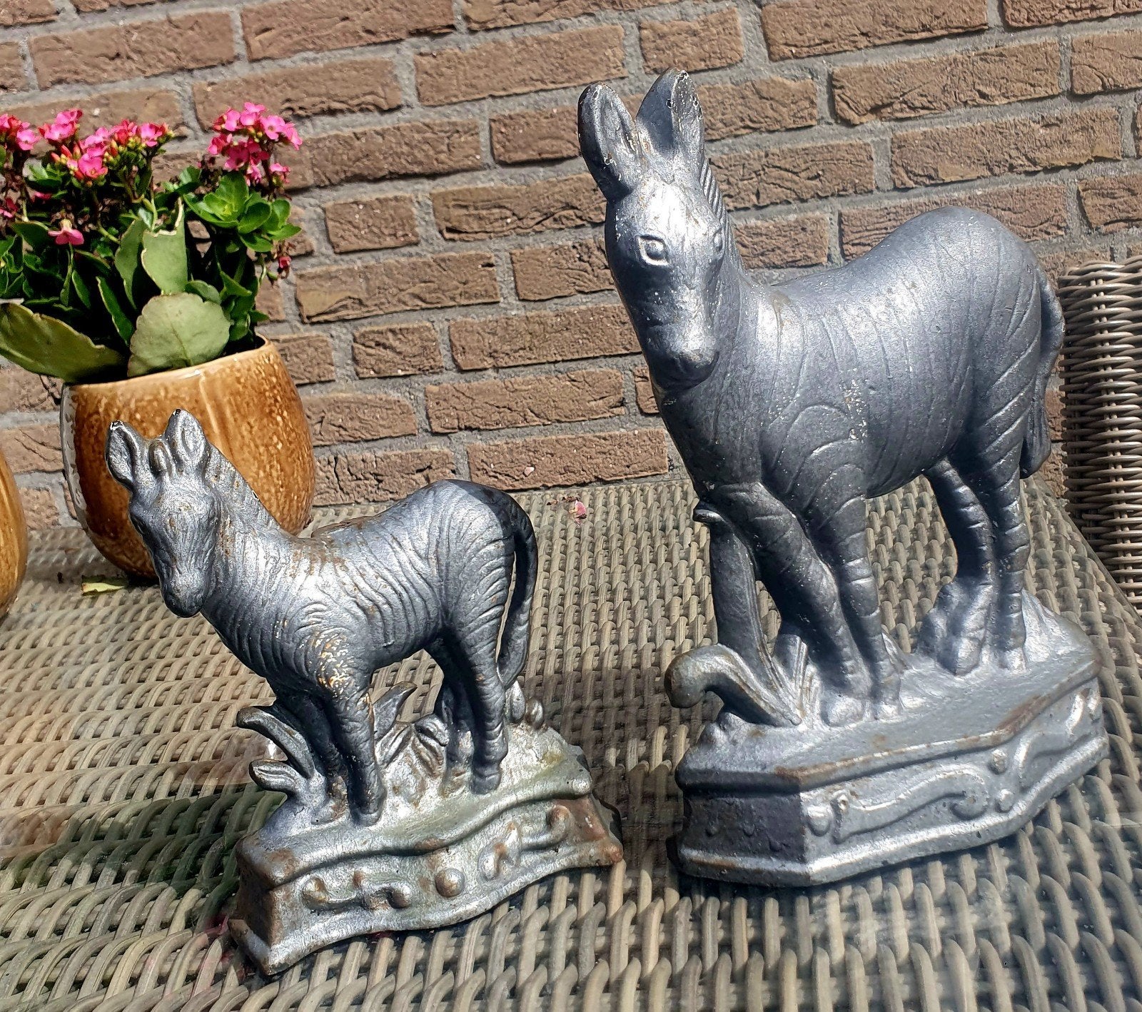 Set antieke gietijzeren zebra’s boekensteunen deurstoppers, Ophalen of Verzenden