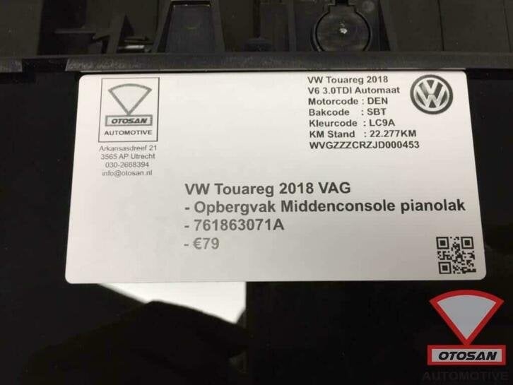 vw touareg 2018 opbergvak middenconsole pianolak 761863071a, Gebruikt, Volkswagen, Volkswagen AG, Berliner Ring 2
38440  Wolfsburg, DE