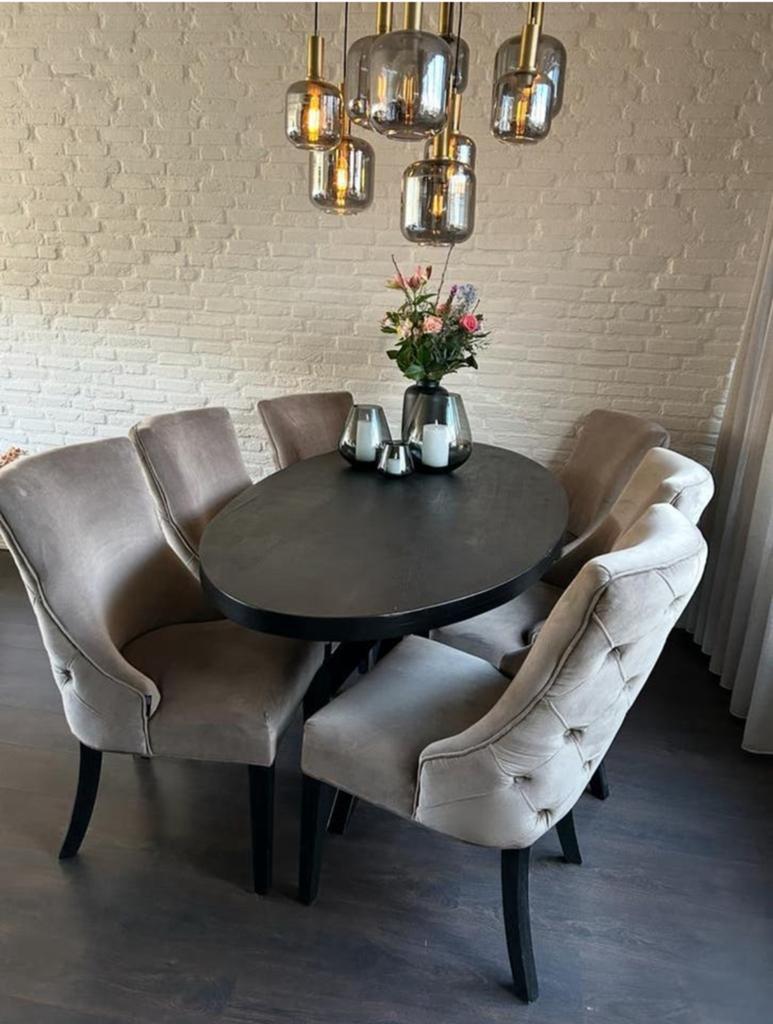 6 Taupe kleurige eetkamer stoelen, Ophalen of Verzenden, Zo goed als nieuw, Overige kleuren, Vier