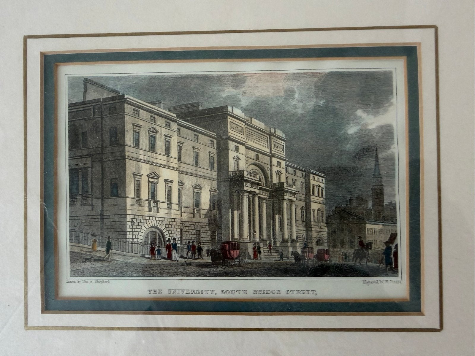 Set van 3 originele handgekleurde gravures 1825, Edinburgh, Handgekleurd, 1800 - 1899, Stadsgezicht, Ophalen of Verzenden