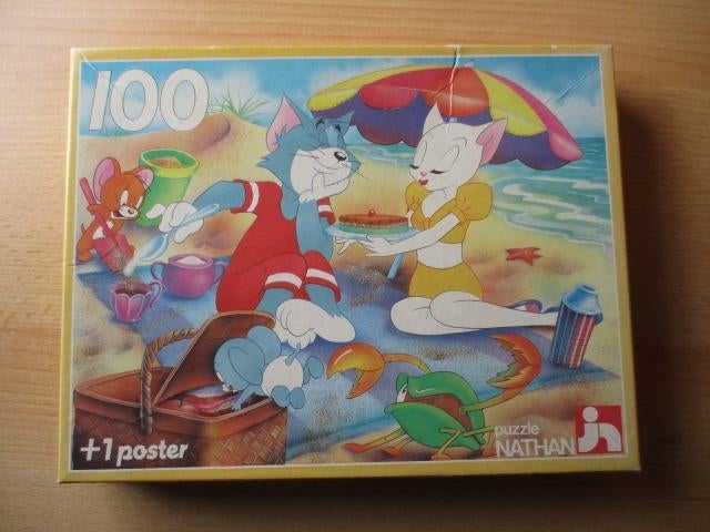 Tom en Jerry puzzel+poster  100 stukjes  Nathan  Het strand, Ophalen of Verzenden, Gebruikt