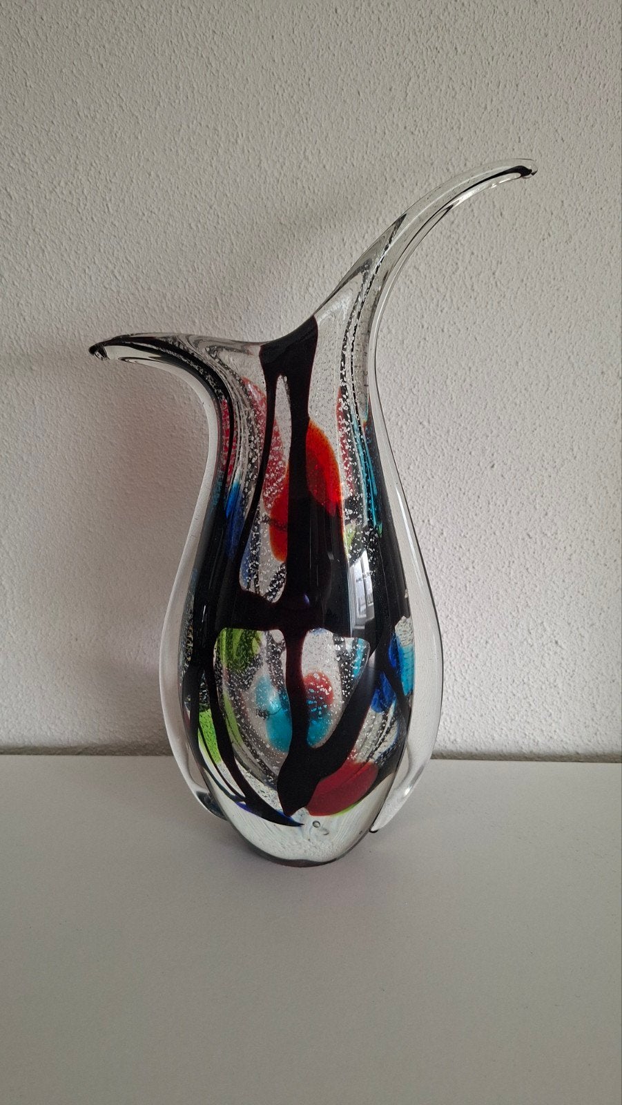 Mondgeblazen  Murano  glazen vaas met kleurrijk abstract des, Ophalen of Verzenden