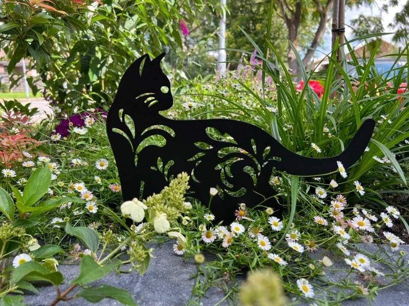 Decoratieve tuinsteker - Staande kat met bloemen, Tuin en Terras, Verzenden, Nieuw