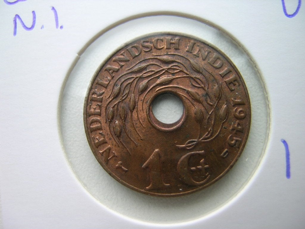Cent 1945 D Nederlands Indie (nr 1), Ophalen of Verzenden, Koningin Wilhelmina, 1 cent, Losse munt