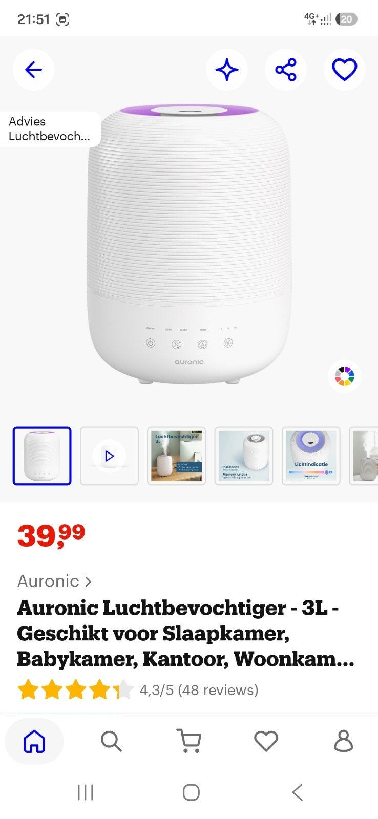 Auronic Luchtbevochtiger 3L, Ophalen of Verzenden, Zo goed als nieuw, Luchtbevochtiger