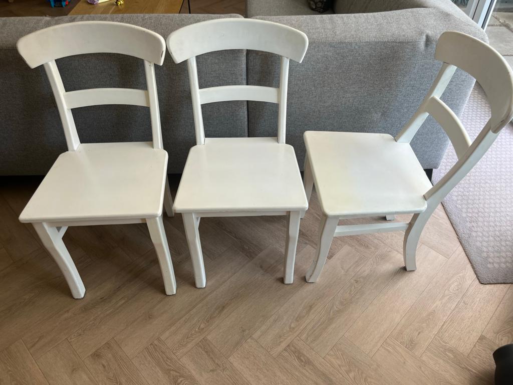 Set van 3 witte houen stoelen, Huis en Inrichting, Stoelen, Ophalen, Gebruikt, Drie, Wit