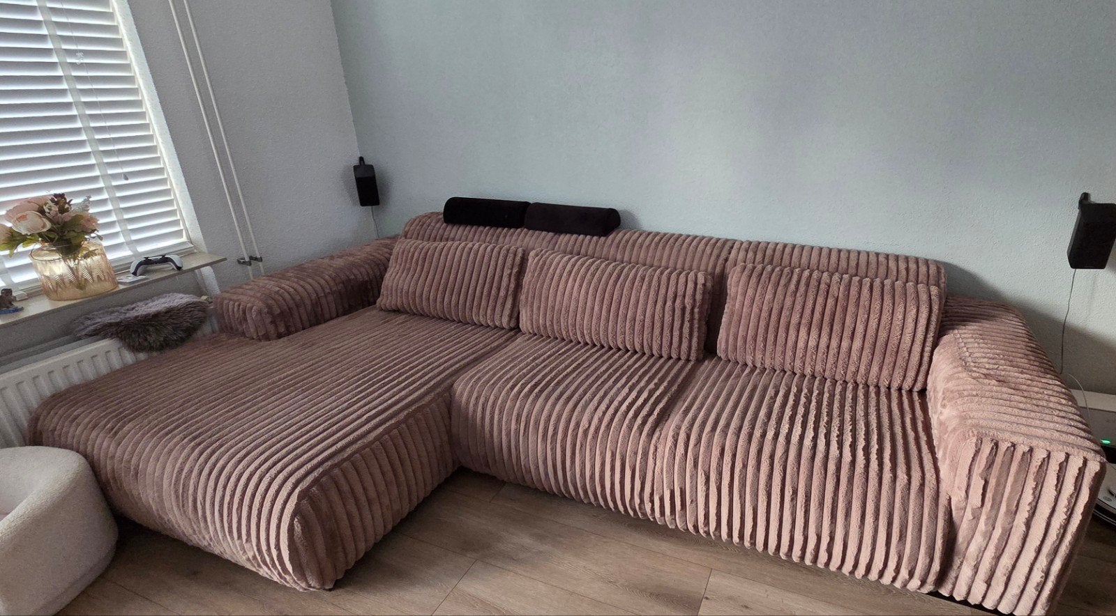 Comfortabele Hoekbank - Taupe Ribstof - nog 1.5 jaar garanti, Ophalen, Modern, Comfortabel, Hoekbank, 300 cm of meer