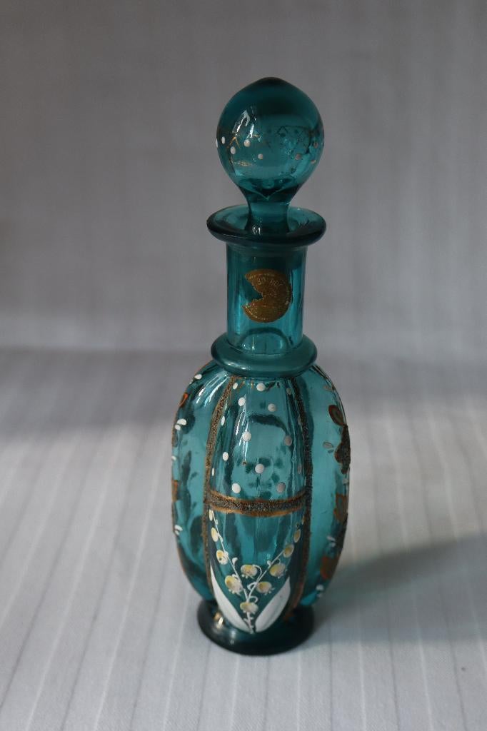 Antiek Frankrijk Art Nouveau glas emaille parfumflesje 1880, Ophalen of Verzenden
