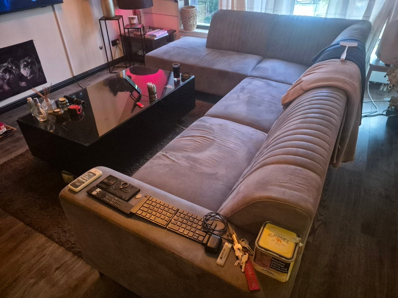 bank met chaise lougue 285x235, Ophalen, Gebruikt, Stof
