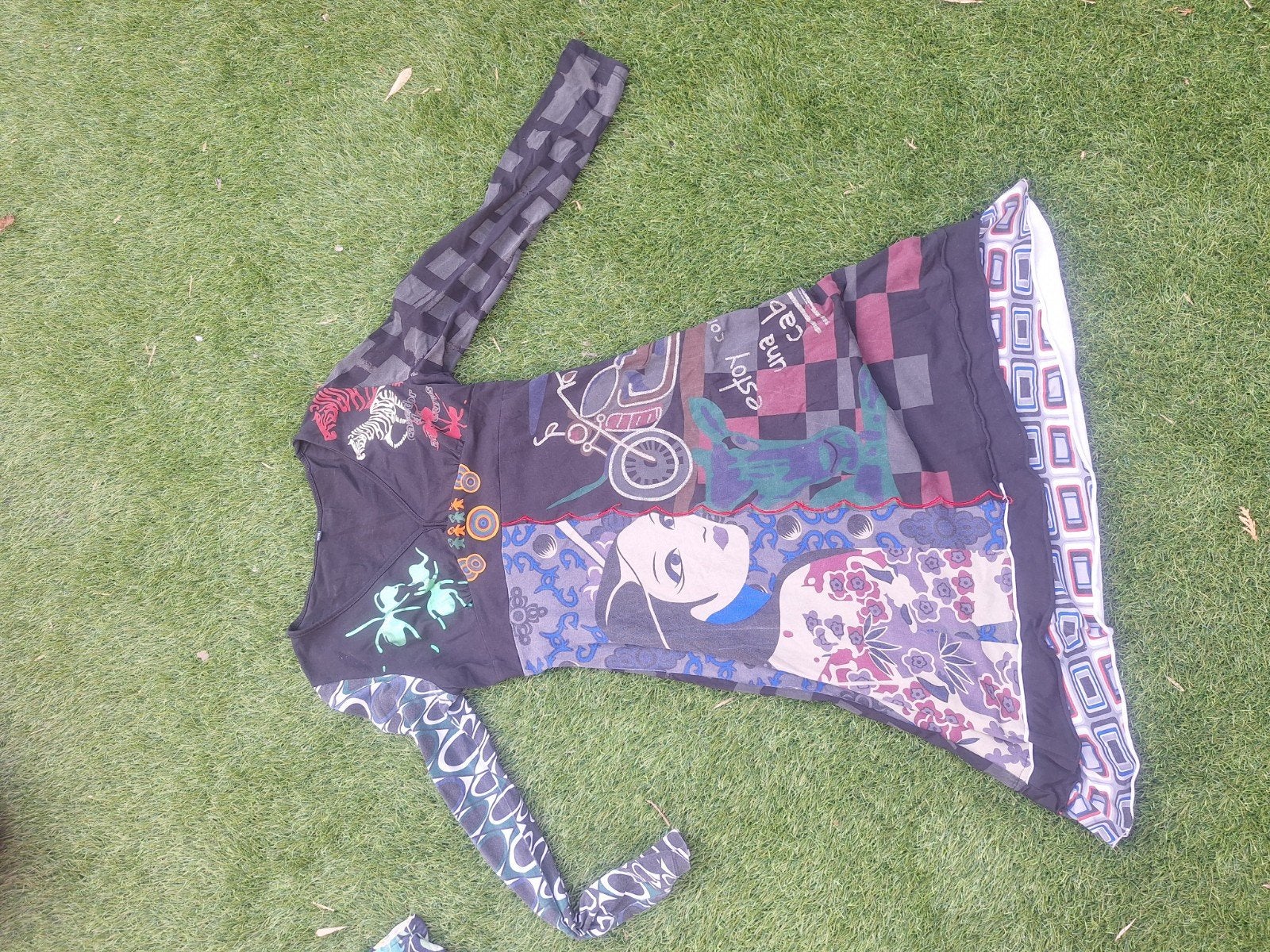 jurk met lange mouwen en patchwork print, Maat 38/40 (M), Meerkleurig, Ophalen of Verzenden, Zo goed als nieuw