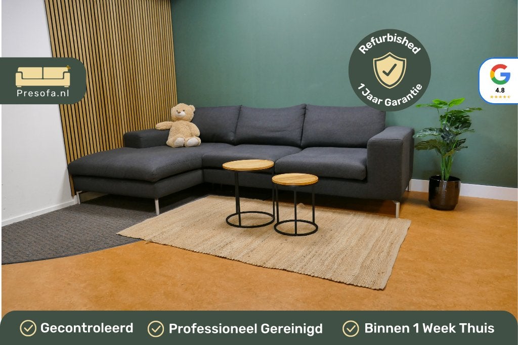Hoekbank met Chaise Longue Donker Grijs / Zwart [Refubished}, Huis en Inrichting, 250 tot 300 cm, -, -, Hoekbank