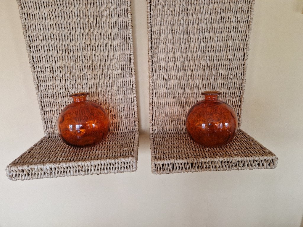 2 leuke glazen vaasjes in warm rood/oranje, Huis en Inrichting, Woonaccessoires | Vazen, Ophalen of Verzenden, Oranje