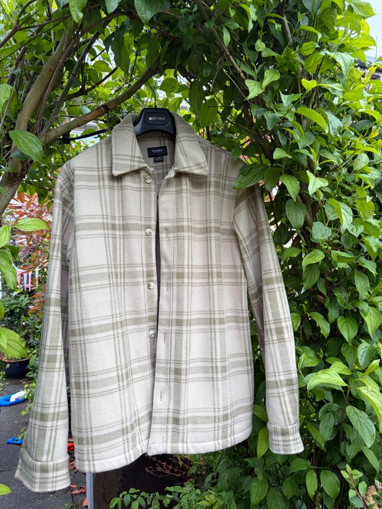 Pull&Bear geruit teddy overshirt jas beige taupe maat L, Ophalen of Verzenden, Gedragen, Maat 42/44 (L), Beige