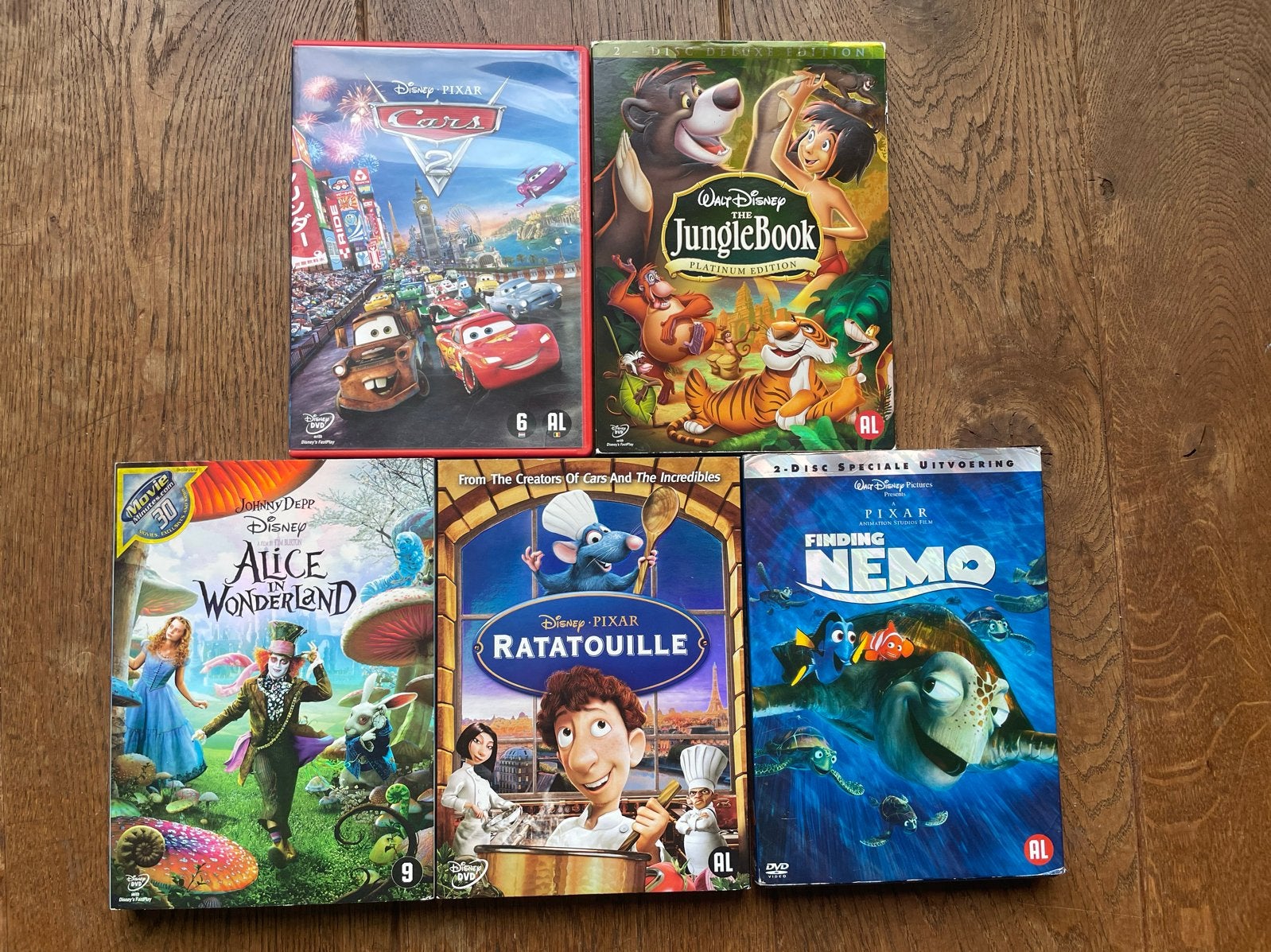 Disney Pixar DVD Collectie: Alice, Cars, Ratatouille, Nemo,, Ophalen, Gebruikt, Animatie, Alle leeftijden