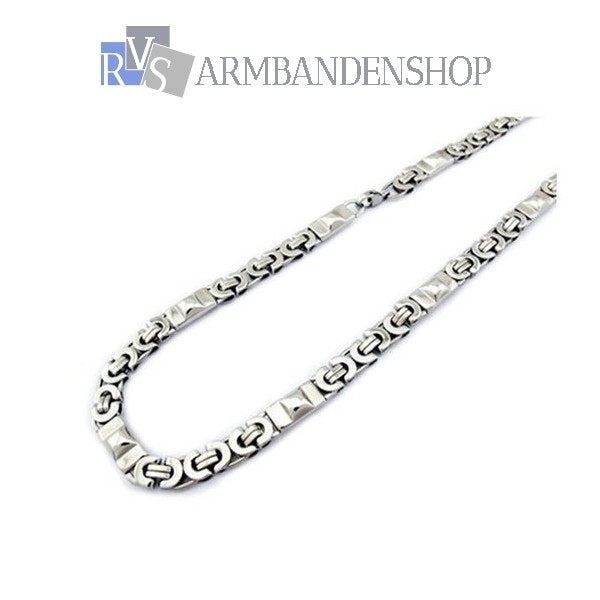RVS platte koningsschakel ketting 54 cm rvs zilver staal., Sieraden, Tassen en Uiterlijk, Kettingen, Verzenden, Nieuw, Zilver