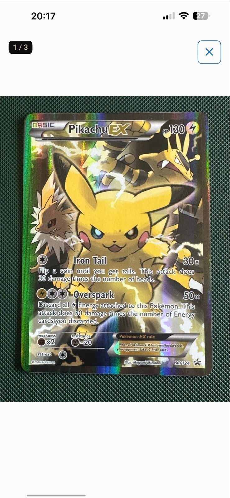 Pikachu EX XY124 Full Art Pokémon Kaart, Hobby en Vrije tijd, Ophalen of Verzenden, Zo goed als nieuw, Losse kaart, Foil