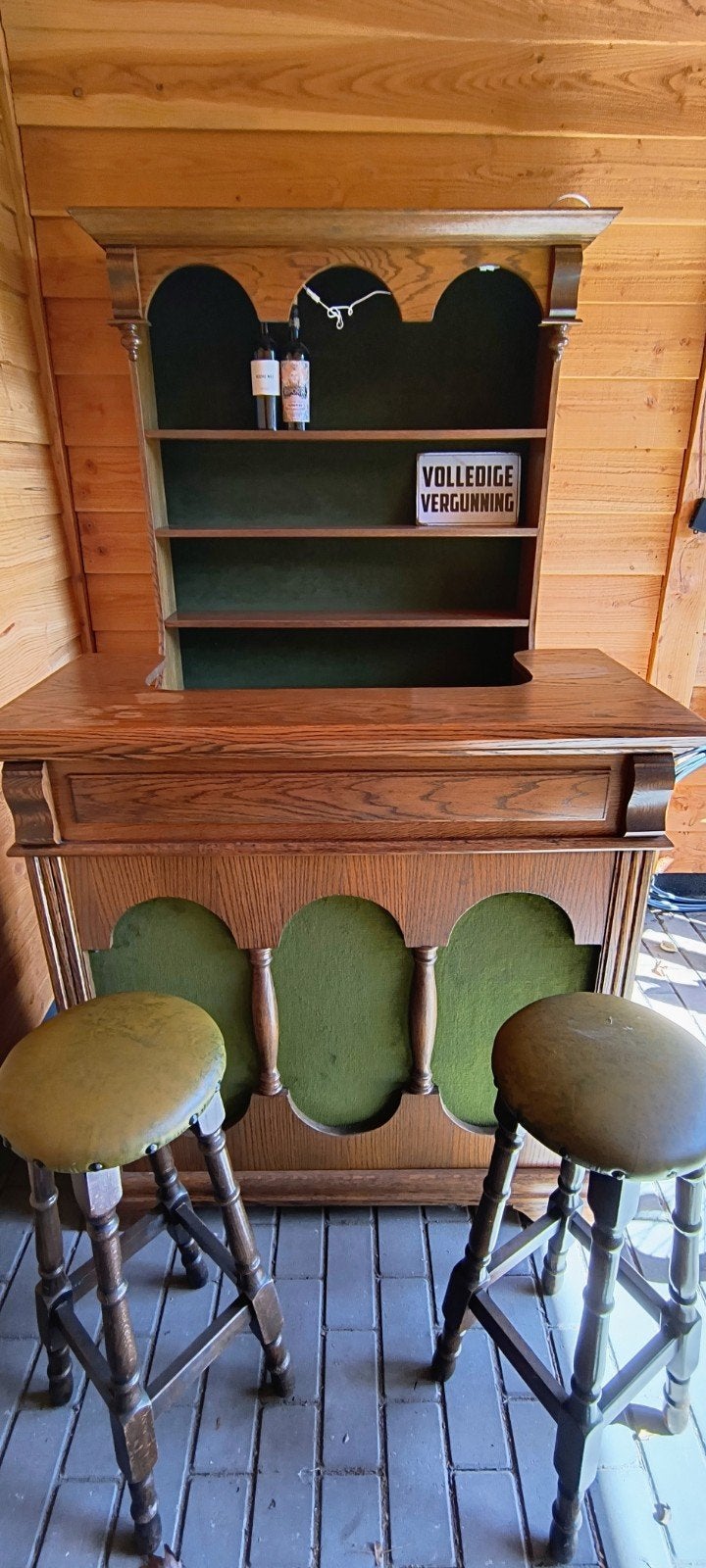 Bar, barretje, huisbar, toog met 2 barkrukken, Ophalen, Gebruikt, Inclusief barstoelen