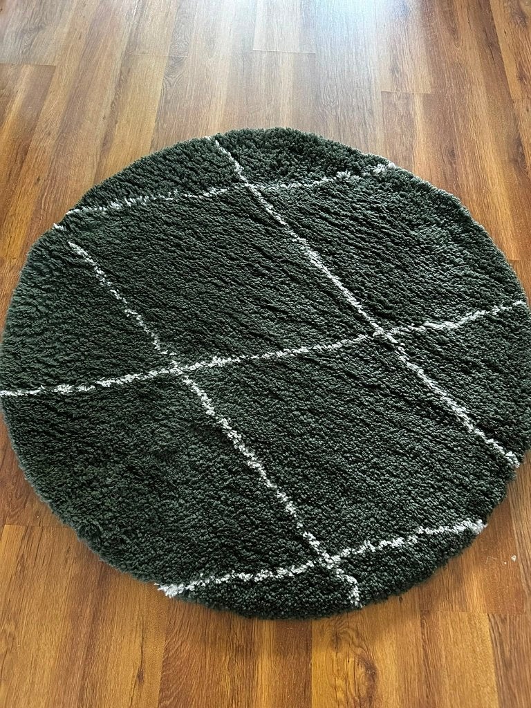 Rond vloerkleed, donkergroen, hoogpolig, 120cm, Ophalen, Gebruikt, Rond, Groen
