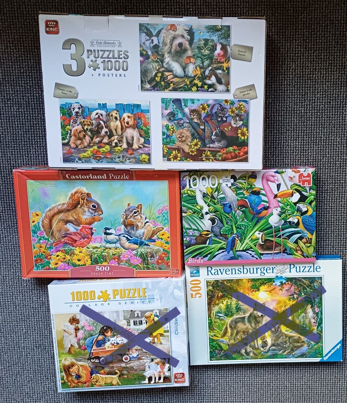 5 puzzels, King, Ravensburger, Ophalen, 500 t/m 1500 stukjes, Zo goed als nieuw, Legpuzzel