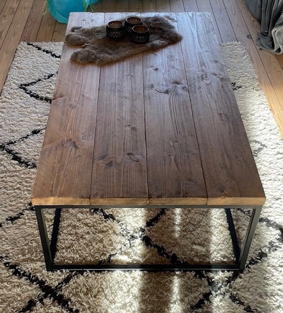 salontafel met stalen frame, Ophalen, Gebruikt, 100 tot 150 cm, 50 tot 100 cm