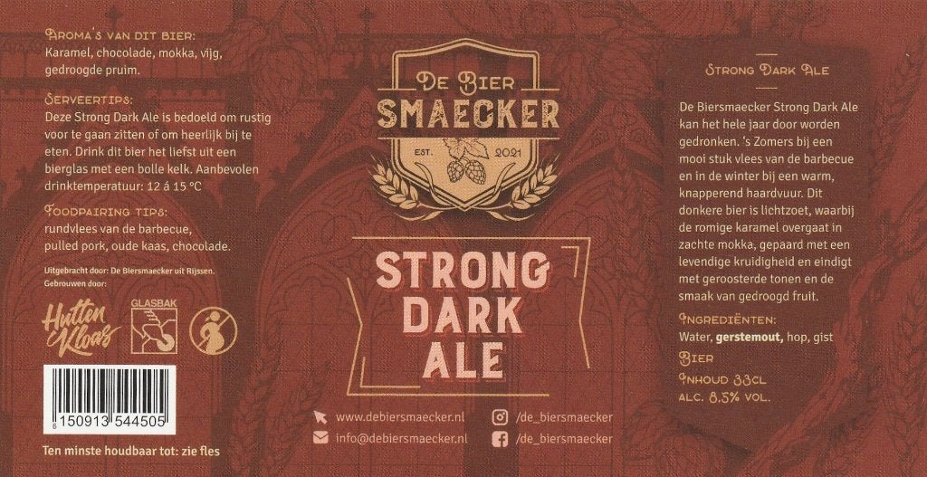 bieretiket Nederland De Biersmaecker Rijssen:Strong dark ale, Verzenden, Nieuw, Overige typen, Overige merken