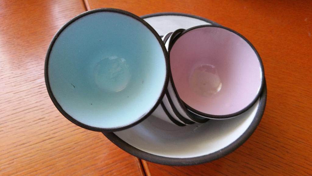 Pindaset 6-delig jaren 60/70 met 5 bakjes, Ophalen of Verzenden