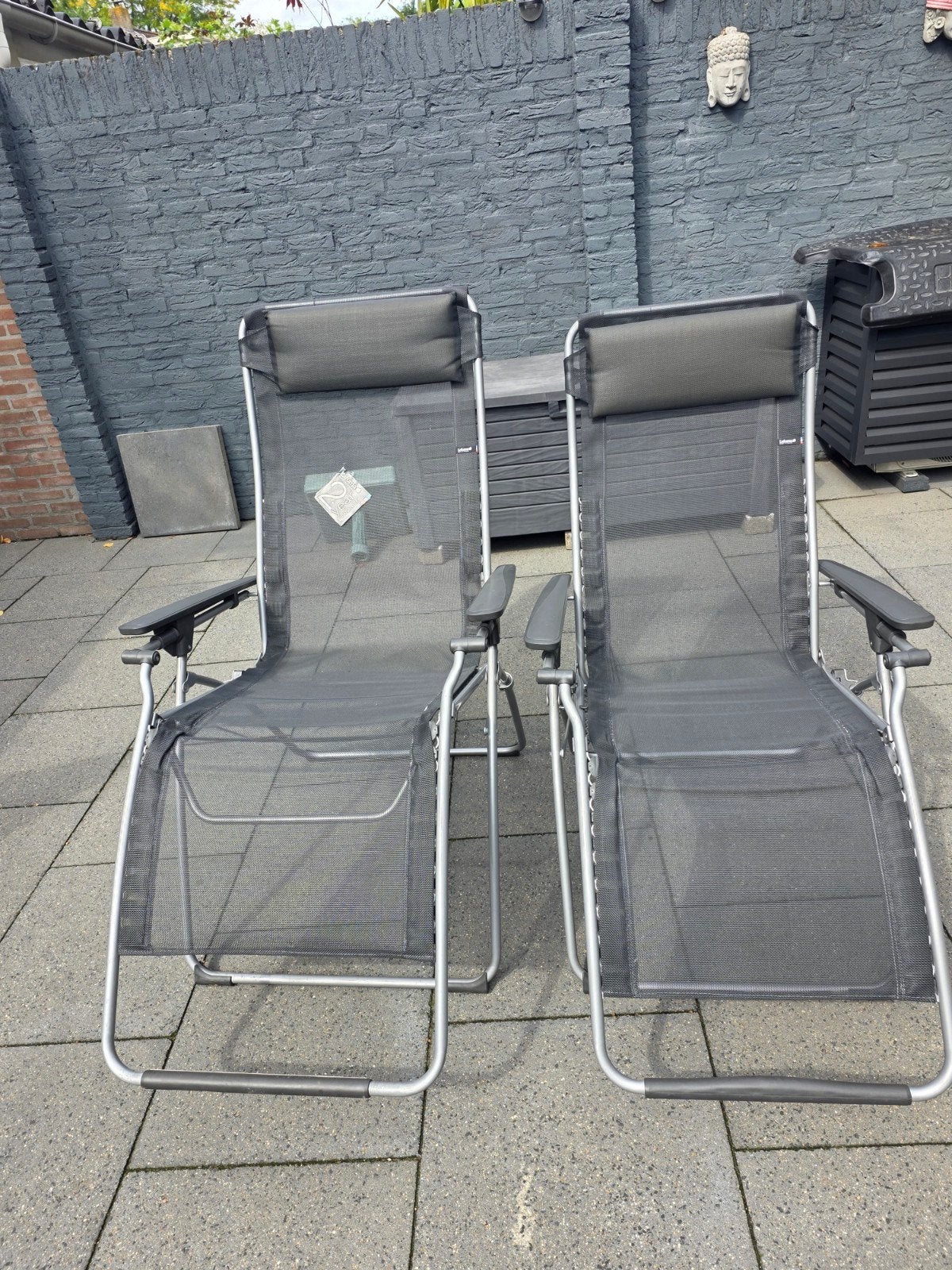 2 Lafuma Relaxstoelen evt. met kussens, Tuin en Terras, Ophalen, Gebruikt, Metaal, Verstelbaar