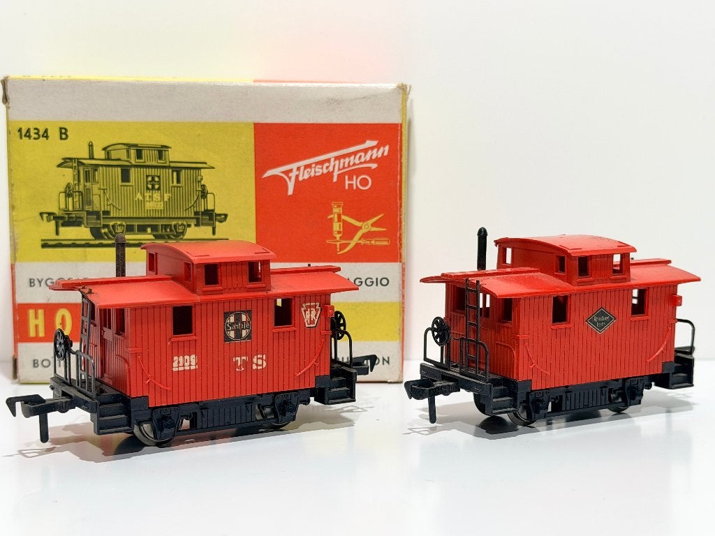 FLM: 1434 set van 2 CABOOSE wagons voor H0-spoor, Ophalen, Gebruikt, Gelijkstroom, Fleischmann
