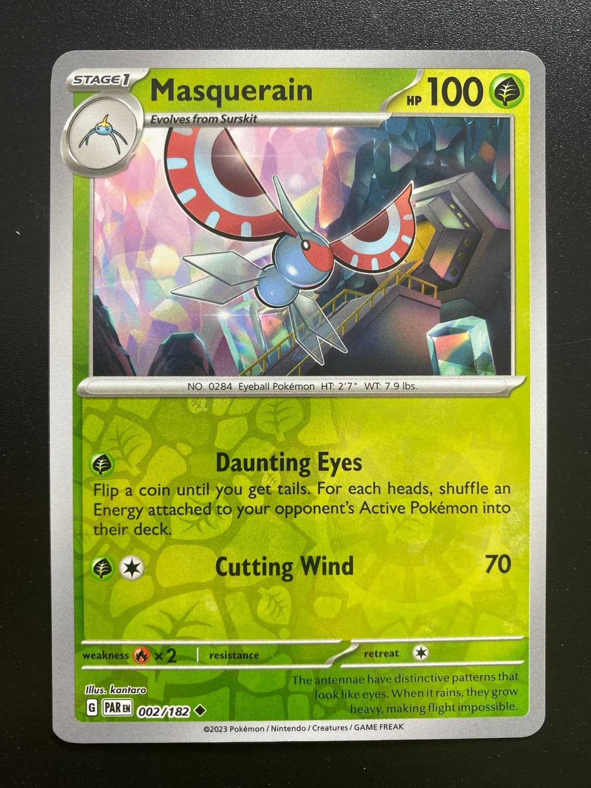 Masquerain 002/182 Reverse Holo Pokémon Paradox Rift, Ophalen of Verzenden, Nieuw, Losse kaart, Foil